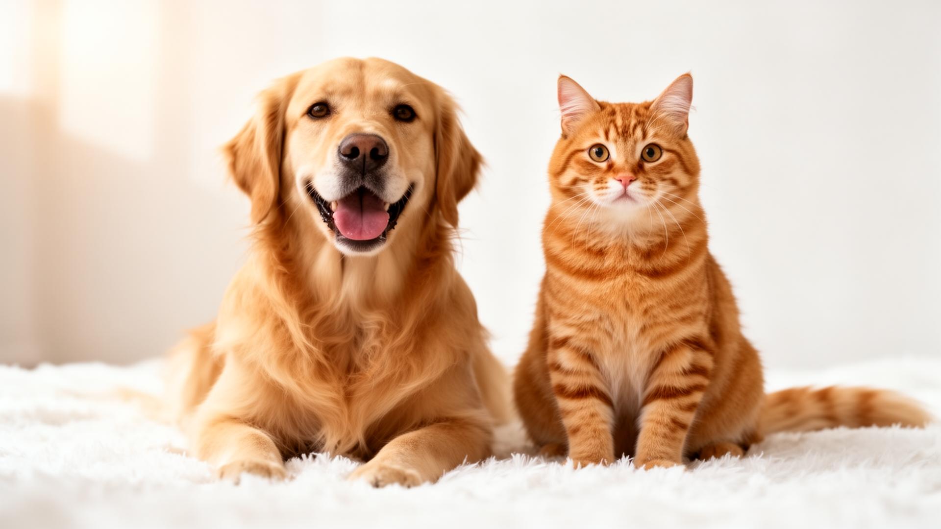 Cachorro e gato felizes na clínica veterinária Mvet